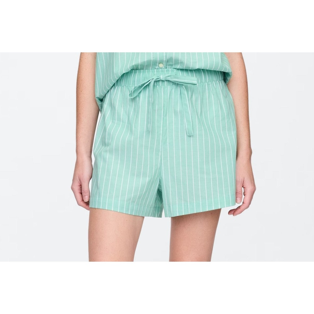 GAP Women's Smooth 100% Cotton Poplin PJ Shorts - Green Stripe -‎ XS - #726934